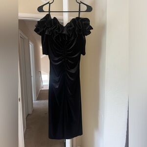 Elegant Black Ruffle-Off-Shoulder Dress